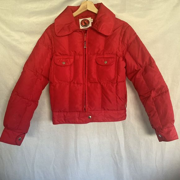 Vintage Mountain Goat jacket down puffer Large Red 1980s Women White Stag Coat - Picture 1 of 16